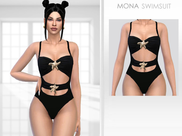 Sims 4 — Mona Swimsuit by Puresim — Black swimsuit for female sims