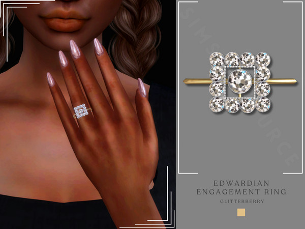 Sims 4 — PATREON Edwardian Engagement Ring by Glitterberryfly — A gorgeous diamond and gold Edwardian styled engagement