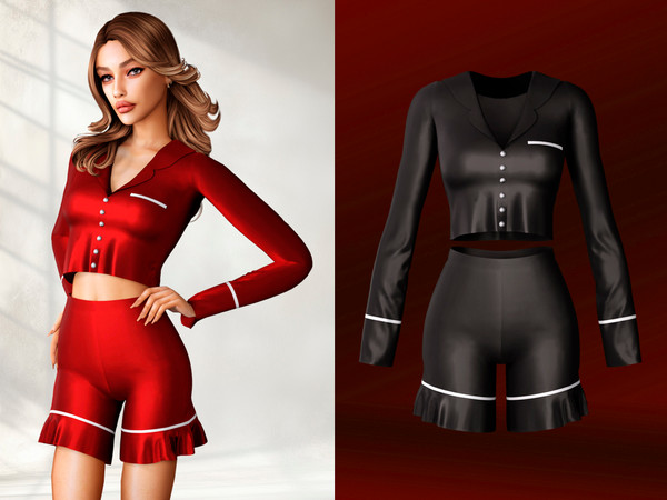 Sims 4 — Silk Pajama Set by Pusha_Pusha — Available in 8 colours.
