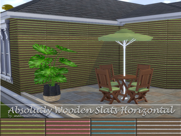 Sims 4 — Absoluty Wooden Slats Horizontal by matomibotaki — Coloured walls in 4 different colours and 3 designs, partly