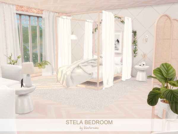 Sims 4 — Stela Bedroom by BlusterSims — The Stela bedroom is a large size bedroom for a teen, student, or other Sim who