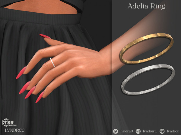 Sims 4 — Adelia Ring by LVNDRCC — Thin band with subtle incisions, in silver and gold.
