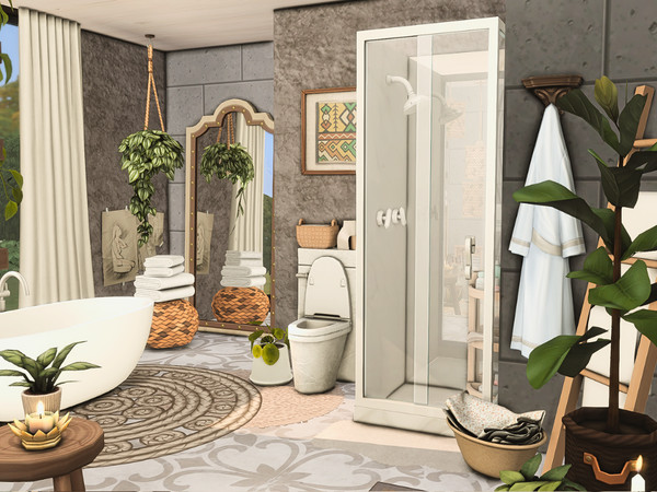 Sims 4 — Boho Art Bathroom by WrzosoweMarzeniaa — Boho Style Bathroom with plants Room Type: Bathroom