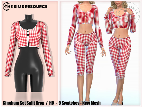 Sims 4 — Gingham Set Split Crop by Harmonia — New Mesh