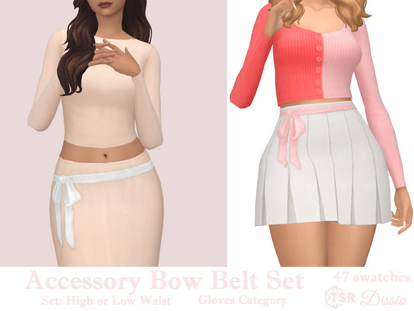 Sims 4 — Accessory Bow Belt (Low) by Dissia — Accessory bow belt for your bottoms in two versions - high or low waist