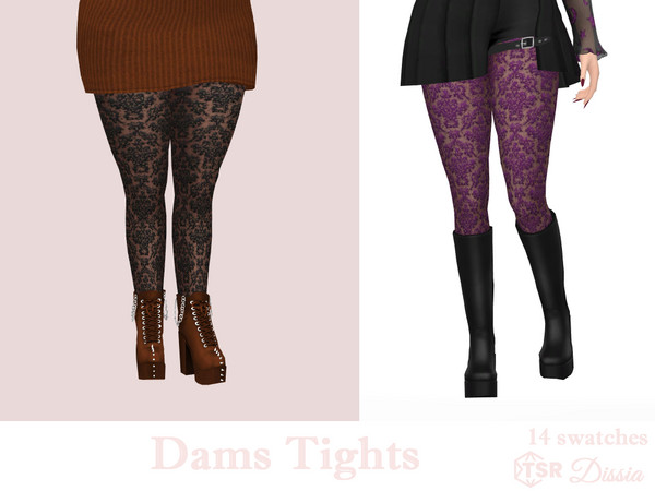 Sims 4 — Dams Tights by Dissia — Semi transparent damask lace tights