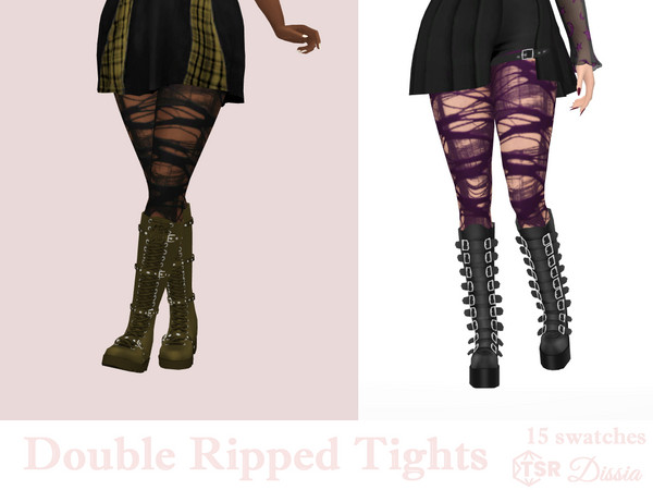 Sims 4 — Double Ripped Tights by Dissia — Torn tights in dark colors