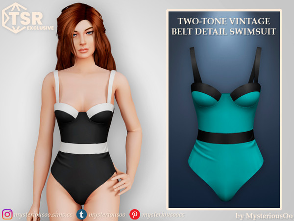 Sims 4 — Two-tone vintage belt detail swimsuit by MysteriousOo — Two-tone vintage belt detail swimsuit in 8 colors