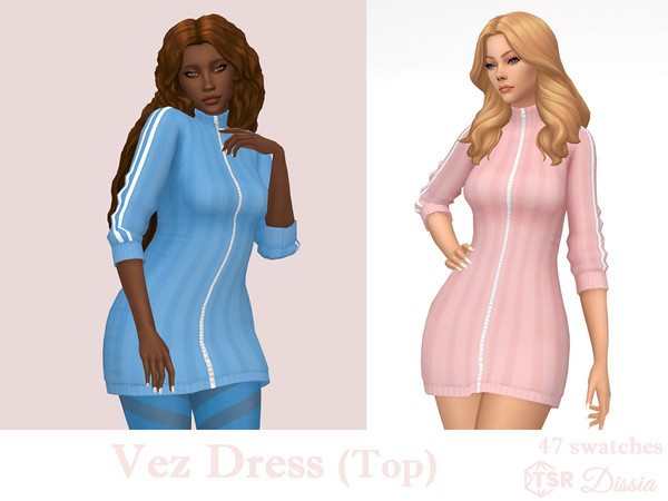 Sims 4 — Vez Dress (Top) by Dissia — Sporty striped zip dress