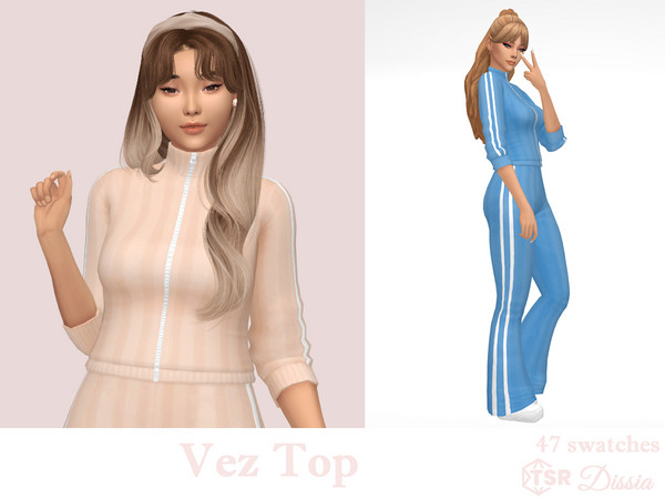 Sims 4 — Vez Top by Dissia — Sporty retro zip striped sweatshirt Available in 47 swatches