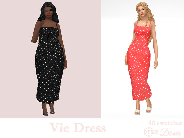 Sims 4 — Vie Dress by Dissia — Polka dot long tight pin up retro vintage dress