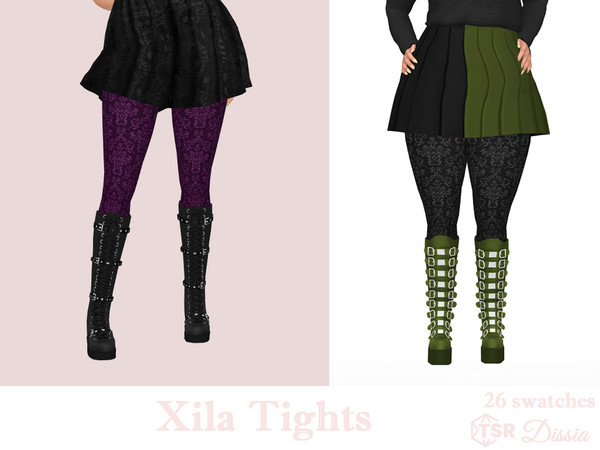 Sims 4 — Xila Tights by Dissia — Damask goth tights