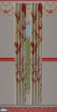 Sims 2 — Candy Apple Bedroom - Curtain by Riverwillows — A lovely Victorian-style bedroom, in rich mahagony and candy