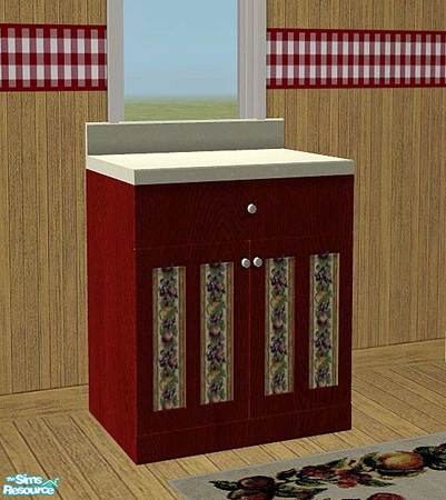 Sims 2 — Harvest Kitchen - Counter by Riverwillows — A nice cozy kitchen, done in harvest reds, cream, and checks. You