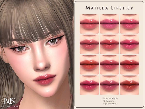 Sims 4 — Matilda Lipstick by Lisaminicatsims — -Lipstick category -HQ comatble -12 swatches