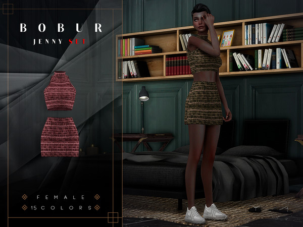 Sims 4 — Bobur Jenny Top.package by Bobur2 — Set of tank top and short skirt made of tweed fabric 15 swatches for female