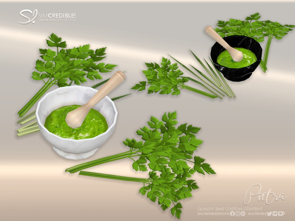 Sims 4 — Pietra Mortar Pestle Parsley by SIMcredible! — These are addons created to make your sim kitchens more like the