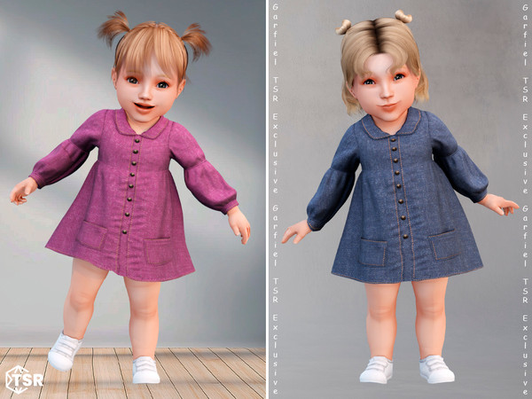 Sims 4 — Polina - Denim-style toddler dress with buttons by Garfiel — An adorable long-sleeved toddler dress with front