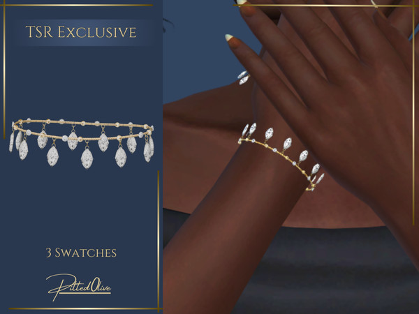 Sims 4 — Franca Bracelet by Pitted0live — Chain bracelet with marquise diamond charms and metal ball details Custom