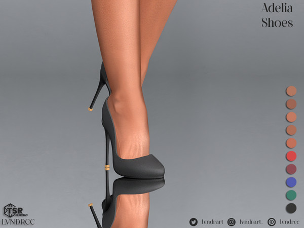 Sims 4 — Adelia Shoes by LVNDRCC — Spring pumps with an almond nose on a streamlined heel in neutral and jewel shades.