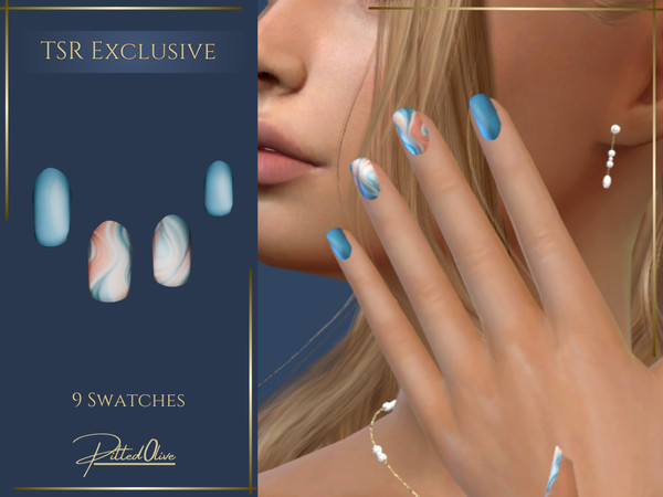 Sims 4 — Marbled Waters Nails by Pitted0live — Short square nails with a marbled matte finish design in a variety of