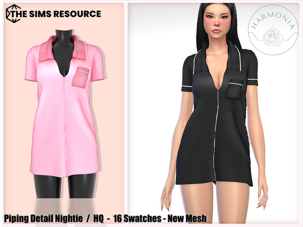 Sims 4 — Piping Detail Nightie by Harmonia — New Mesh