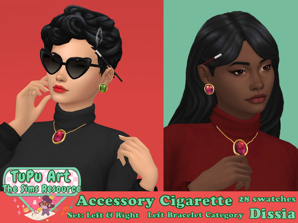 Sims 4 — Accessory Cigarette (Left) by Dissia — Accessory cigarette in vintage style holder behind sim ear with or