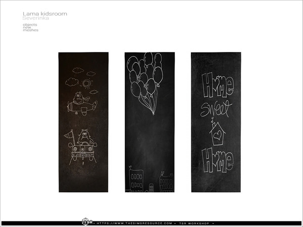 Sims 4 — Lama - wall chalk board by Severinka_ — A set of furniture and decor for a children's or teen's room. 7 items: