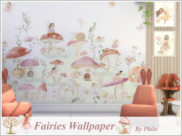 Sims 4 — Fairies Wallpaper by philo — Soft tone fairies wallpaper for magical boho kid rooms.