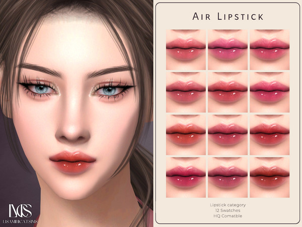 Sims 4 — Air Lipstick by Lisaminicatsims — -Lipstick category -HQ comatble -12 swatches