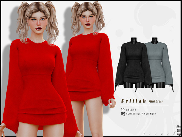 Sims 4 — Delilah Long Sleeve Mini Dress by _ironik_ — -10 Colors