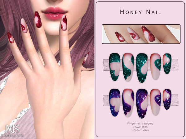 Sims 4 — Honey Nail by VELYSEA — -Fingernail category -HQ comatble -7 swatches
