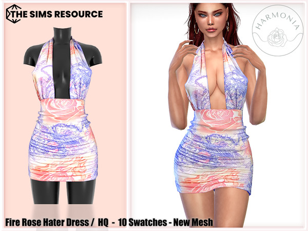 Sims 4 — Fire Rose Hater Dress by Harmonia — New Mesh