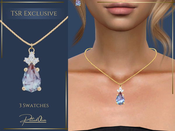 Sims 4 — Constance Necklace by Pitted0live — pear cut alexandrite pendant on a gold chain with diamonds Custom catalog