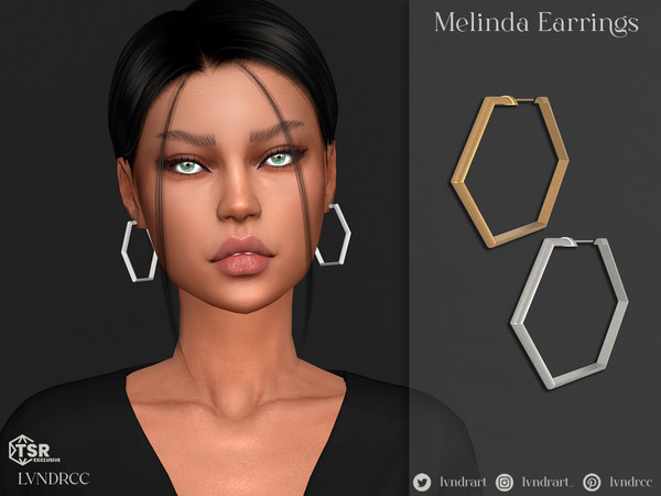Sims 4 — Melina Earrings by LVNDRCC — Geometric hoops in the shape of an open pentagon, with satin finish in silver and