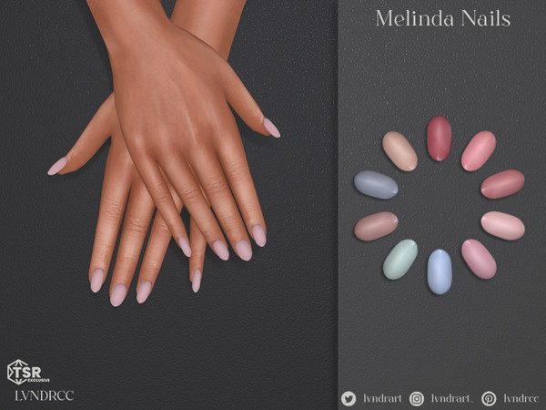 Sims 4 — Melinda nails by LVNDRCC — Short round manicure in light, pastel spring shades of red, pink, blue and various