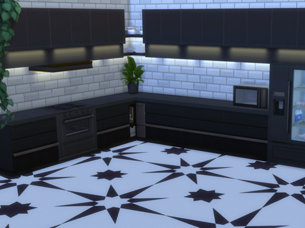 Sims 4 — Black and White Star Flooring by WinterWildsSims — A geometric star printed linoleum flooring