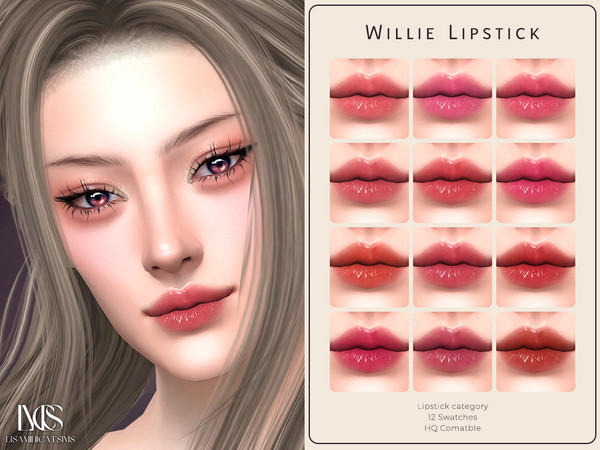 Sims 4 — Willie Lipstick by Lisaminicatsims — -Lipstick category -HQ comatble -12 swatches