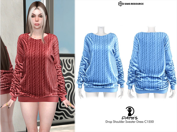 Sims 4 — Drop Shoulder Sweater Dress C1550 by Daph's — 8 Swatches