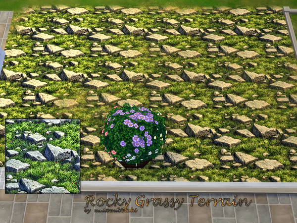 Sims 4 — Rocky Grassy Terrain.package by matomibotaki — Grass interspersed with stones, design your outdoor area