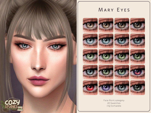 Sims 4 — Mary Eyes by VELYSEA — -Cozy Studies Collab Special -Face Paint category -HQ comatble -20 swatches -All Skin