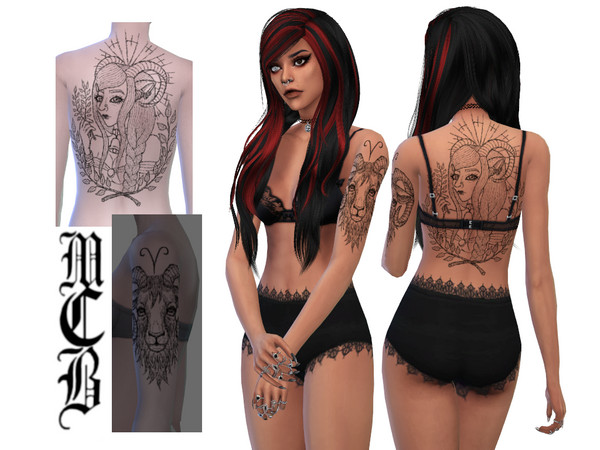 Sims 4 — Aries - Zodiac Back Tattoo by MaruChanBe2 — Aries zodiac inspired tattoos for your cuties.