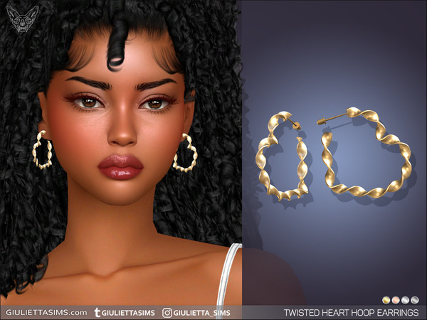 Sims 4 — Twisted Heart Hoop Earrings by feyona — Twisted Heart Hoop Earrings come in 4 colors of metal: yellow gold,