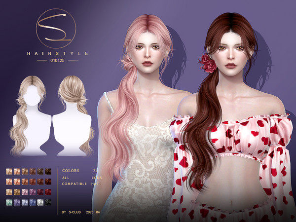 Sims 4 — S-CLUB_010425_Side- parted braid  hairstyle by S-Club — Side- parted braid hairstyle with 24 colors, hope you