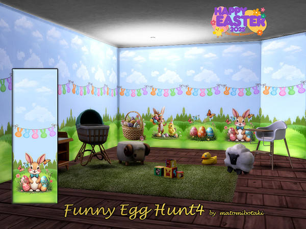 Sims 4 — Funny Egg Hunt4.package by matomibotaki — Funny Easter wallpaper with different motifs, the set includes 5
