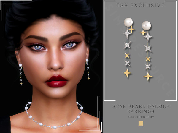 Sims 4 — Star Pearl Dangle Earrings by Glitterberryfly — Get a $6 discount on the Yearly VIP Subscription using code