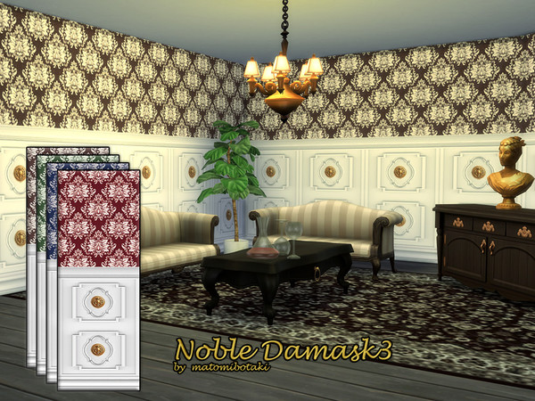 Sims 4 — Noble Damask3.package by matomibotaki — Elegant damask wallpaper set in 3 combinable designs, each in 4