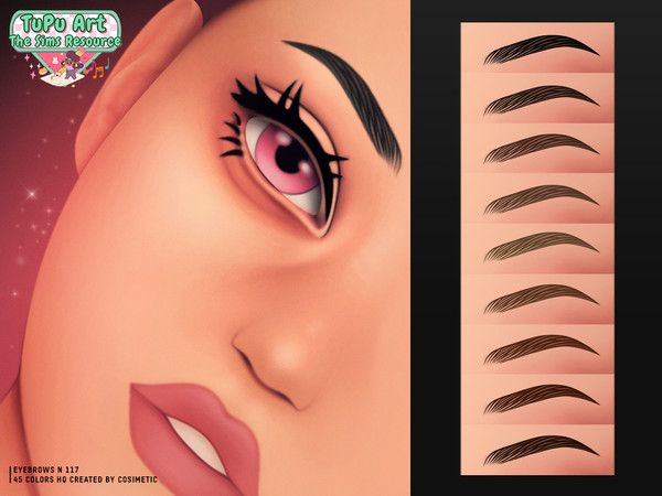 Sims 4 — TuPu Art Collab - Thin Eyebrows 117 by cosimetic — These eyebrows come in 45 colors and feature a thin, vintage