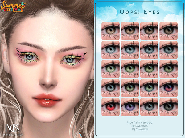 Sims 4 — Summer Festival Oops! Eyes by VELYSEA — -Summer Festival Collab Special -Face Paint category -HQ comatble -20