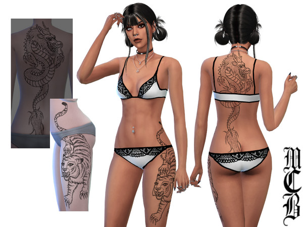 Sims 4 — Tiger Thigh Tattoo (Left Side) by MaruChanBe2 — A tiger tattoo for your cuties.